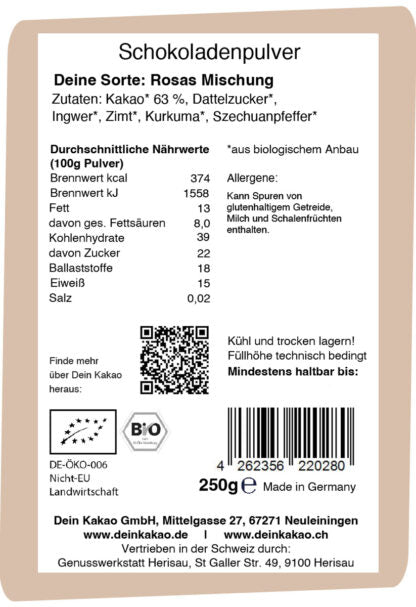 Dein Kakao, Rosas Mischung, 250g Bio-Schokoladenpulver