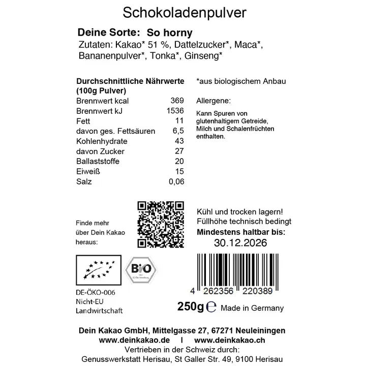 Dein Kakao, Be my Valentine, 250g Bio-Schokoladenpulver