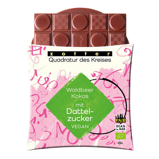 Zotter: QdK Waldbeer/Kokos- Tafel mit Dattelzucker