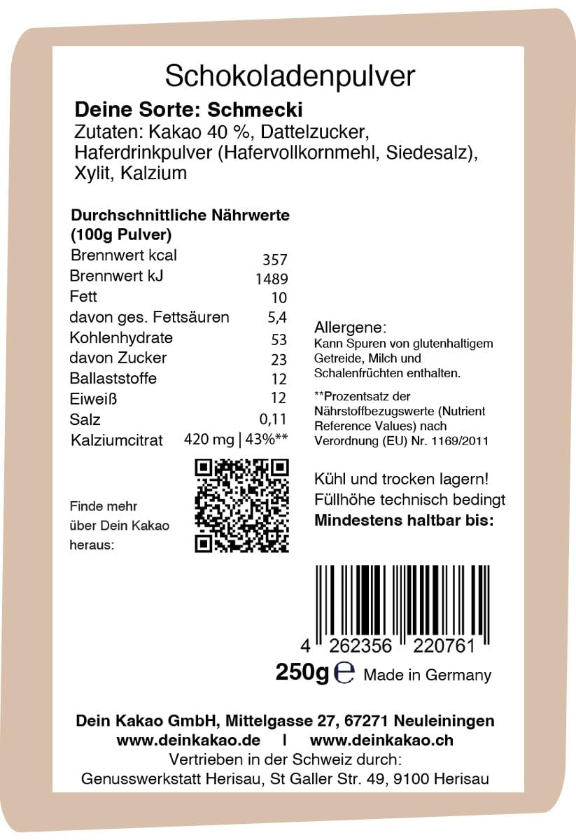 Dein Kakao, Schmecki, 250g Bio-Schokoladenpulver